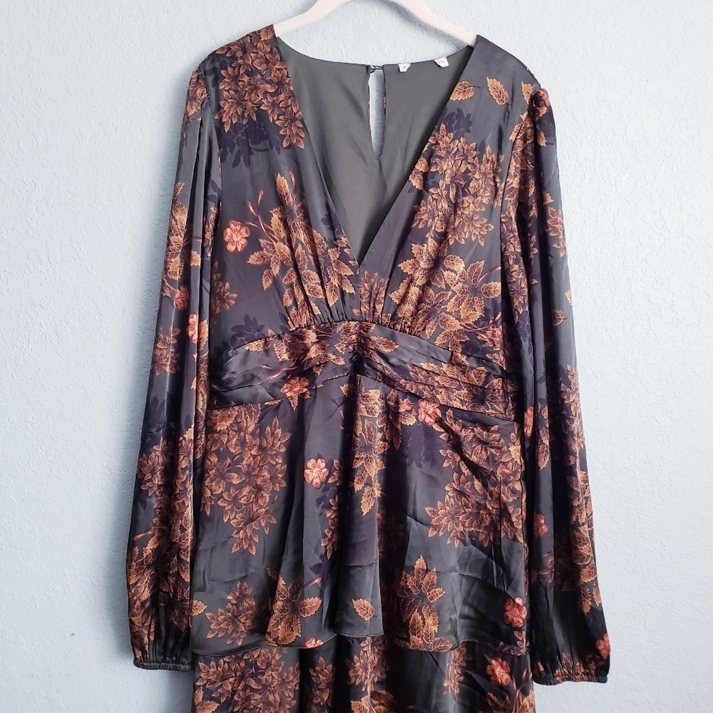 Baltic Born Olive Floral‎ Montrouge Tiered Satin Dress - Picture 3 of 5